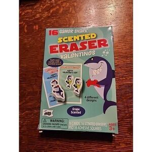 Gamer Shark Grape Scented Eraser Valentines. 16cards/4Different Designs‎ Ages 3+